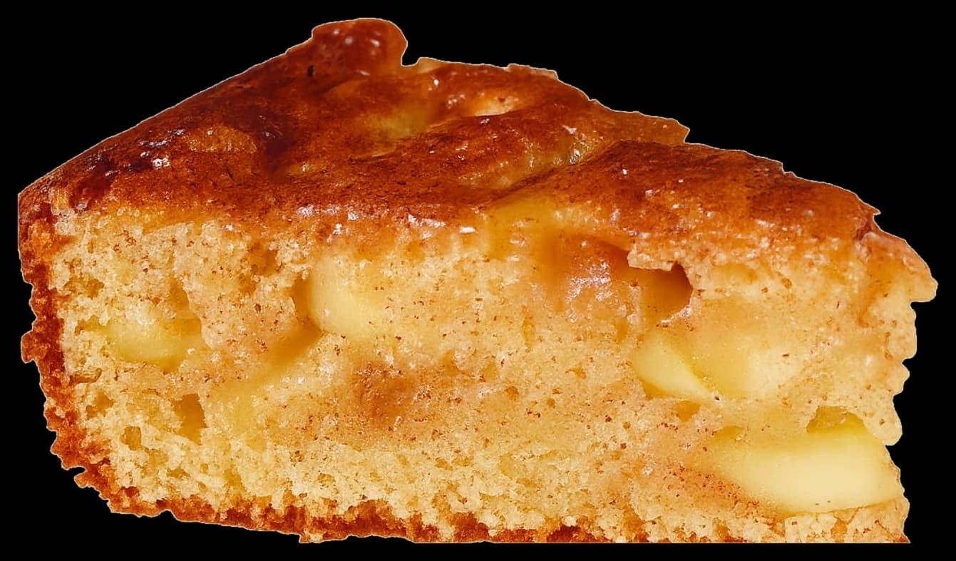 Part de moelleux aux pommes, morceaux de pomme dans la mie